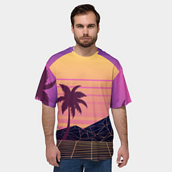 Футболка оверсайз мужская Vaporwave геометрические горы и силуэты пальм, цвет: 3D-принт — фото 2