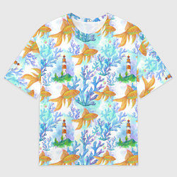Футболка оверсайз мужская Золотая рыбка и кораллы акварельные, цвет: 3D-принт