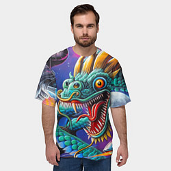Футболка оверсайз мужская Фантастическая космическая композиция с драконом -, цвет: 3D-принт — фото 2
