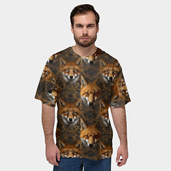 Футболка оверсайз мужская Лакшери паттерн с золотыми лисицами, цвет: 3D-принт — фото 2