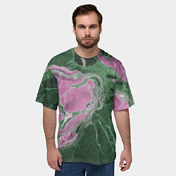 Футболка оверсайз мужская Мрамор темно-зеленый с розовым, цвет: 3D-принт — фото 2