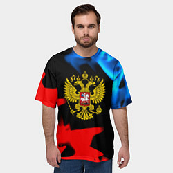 Футболка оверсайз мужская Россия герб огненый стиль, цвет: 3D-принт — фото 2