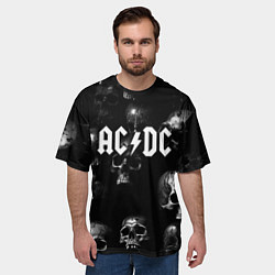 Футболка оверсайз мужская AC DC - черные черепа, цвет: 3D-принт — фото 2