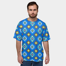 Футболка оверсайз мужская Этнические ромбики на синем, цвет: 3D-принт — фото 2