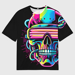 Мужская футболка оверсайз Cyber skull - ai art neon