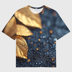 Мужская футболка оверсайз Золотые листья на темном фоне