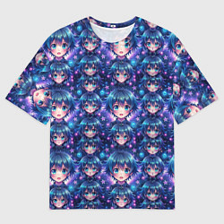 Мужская футболка оверсайз Аниме персонаж с синими волосами