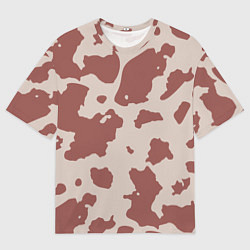 Мужская футболка оверсайз Коровий паттерн коричневого цвета