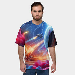 Футболка оверсайз мужская Полёт к сатурну - нейросеть, цвет: 3D-принт — фото 2