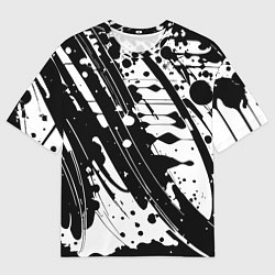 Мужская футболка оверсайз Чёрно белая абстракция - кляксы