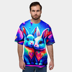 Футболка оверсайз мужская Неоновые зайчики - любовь сердечки, цвет: 3D-принт — фото 2