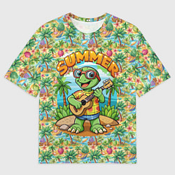 Футболка оверсайз мужская Черепаха с гитарой на острове, цвет: 3D-принт