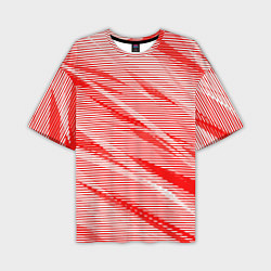 Футболка оверсайз мужская Полосатый красно-белый, цвет: 3D-принт