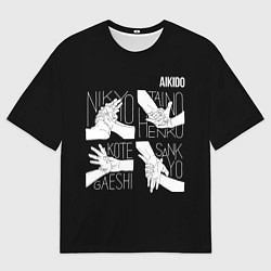 Мужская футболка оверсайз Айкидо - техника захвата кисти руки