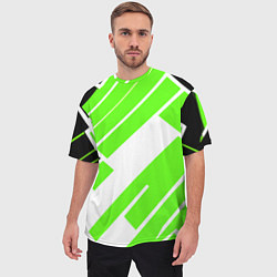Футболка оверсайз мужская Зелёные широкие линии на белом фоне, цвет: 3D-принт — фото 2