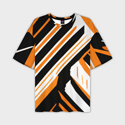 Футболка оверсайз мужская Чёрно-оранжевые полосы на белом фоне, цвет: 3D-принт