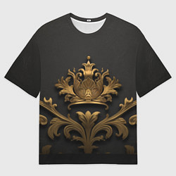 Мужская футболка оверсайз Объемная золотая корона с узорами