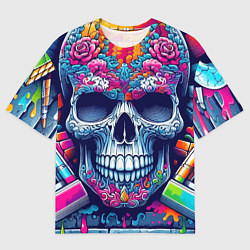 Мужская футболка оверсайз Ai art skull - graffiti