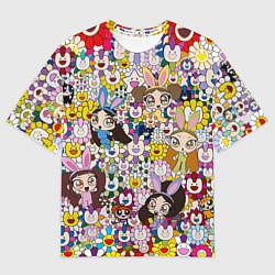 Футболка оверсайз мужская Right now NewJeans and Takashi Murakami, цвет: 3D-принт