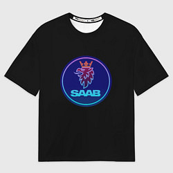 Футболка оверсайз мужская Saab logo neon, цвет: 3D-принт