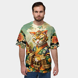 Футболка оверсайз мужская Кот в кимоно в японском стиле, цвет: 3D-принт — фото 2