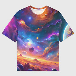 Футболка оверсайз мужская Космический пейзаж яркий с галактиками, цвет: 3D-принт