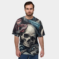 Футболка оверсайз мужская Коллаж винтажный с черепом - нейроарт, цвет: 3D-принт — фото 2
