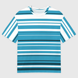 Мужская футболка оверсайз Бело-голубой в полоску