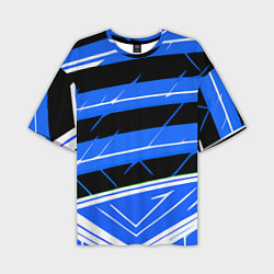 Футболка оверсайз мужская Чёрно-белые полосы на синем фоне, цвет: 3D-принт
