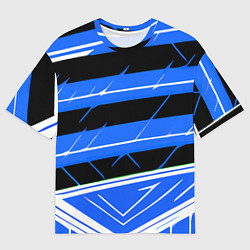 Футболка оверсайз мужская Чёрно-белые полосы на синем фоне, цвет: 3D-принт