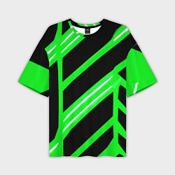 Футболка оверсайз мужская Чёрно-белые полосы на зелёном фоне, цвет: 3D-принт