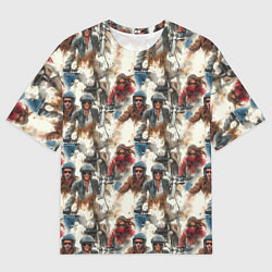 Мужская футболка оверсайз Акварель -мотогонщики