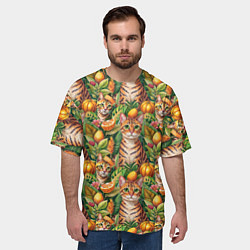 Футболка оверсайз мужская Бенгальский котик в тропических листьях, цвет: 3D-принт — фото 2