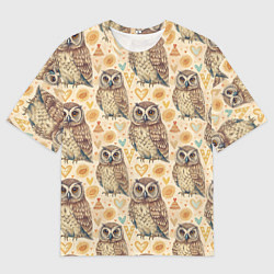 Мужская футболка оверсайз Совы милые в паттерне
