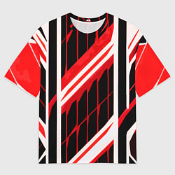 Мужская футболка оверсайз Red and white lines on a black background