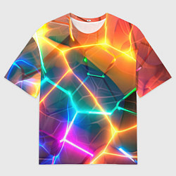 Мужская футболка оверсайз Яркий градиент в разломленных плитах с желтым свет