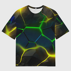 Мужская футболка оверсайз Неоновые яркие зеленые плиты с желтым светом