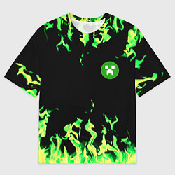 Мужская футболка оверсайз Minecraft green flame