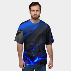 Футболка оверсайз мужская Синяя абстракция с плитами, цвет: 3D-принт — фото 2