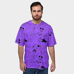 Футболка оверсайз мужская Хэллоуин узор на фиолетовом фоне, цвет: 3D-принт — фото 2