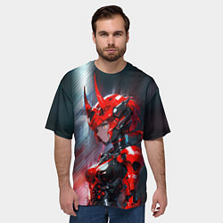 Футболка оверсайз мужская Девушка в кибернетической броне с рогами, цвет: 3D-принт — фото 2