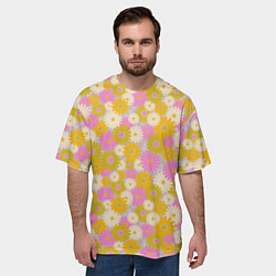 Футболка оверсайз мужская Разноцветный цветочный паттерн, цвет: 3D-принт — фото 2