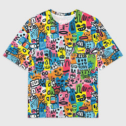 Мужская футболка оверсайз Весёлые лица абстрактные