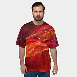 Футболка оверсайз мужская Красные и оранжевые линии с золотым блеском, цвет: 3D-принт — фото 2