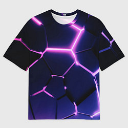 Мужская футболка оверсайз Сине-фиолетовые неоновые плиты в разломе