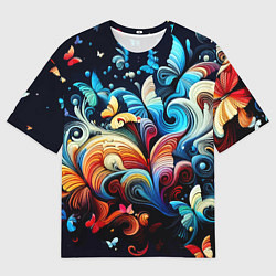 Мужская футболка оверсайз Бабочки и цветы в ночи - фантазия