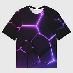 Мужская футболка оверсайз Темные фиолетовые неоновые плиты в разломе