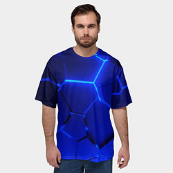Футболка оверсайз мужская Текстура темных синих неоновые плиты, цвет: 3D-принт — фото 2