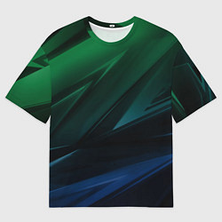 Футболка оверсайз мужская Зелено-синие абстрактные объемные полосы, цвет: 3D-принт