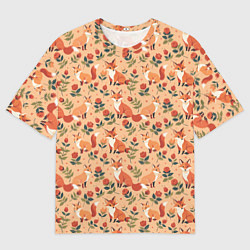 Мужская футболка оверсайз Лисята в розах